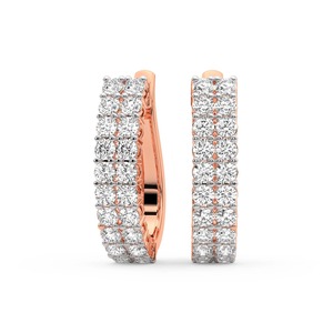 Pendientes de Aro con Doble Fila de Diamantes Cultivados en Laboratorio, 1 Ct Tw, Color F-G, Claridad VS, 40 Diamantes, Oro Sólido de 14K, Diseño Brillante - Product Image 3