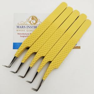 Pinzas de extensión de pestañas con agarre de diamante en forma de L de 90 grados, acero inoxidable con pinzas de fibra de Punta puntiaguda - Product Image 6