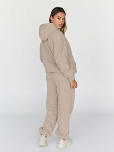 2025 automne mode femmes 2 pièces pour salon ensembles haut long tenue avec bouton décoration sweat à capuche pantalons de survêtement haut Style survêtement - Product Image 2