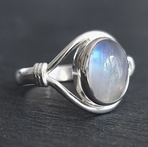 แหวนเงินสีรุ้งประดับพลอยสี925เป็นมิตรกับสิ่งแวดล้อมแหวนโบโฮของผู้หญิงพลอยสีฟ้ามีสีรุ้งประดับอัญมณีชุดประจำวัน - Product Image 4