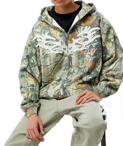 Sudaderas con capucha extragrandes para hombre con cremallera, camuflaje de árboles, parche de aplique personalizado, bordado, forro polar grueso, estilo urbano - Product Image 6