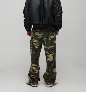 Custom All Over Printed Work <b>Camouflage</b> Men Cargo <b>Trousers</b> Streetwear Fashion Mid Elastic Waist Rihnstone Decoration Baggy Pants - Product Image 3