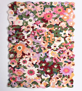 Alfombra de viscosa de lana tejida a mano moderna Rosa Floral Cassia para dormitorio estética sala de estar salón uso duradero en el suelo del hogar - Product Image 1