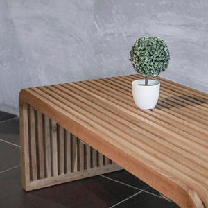 Mesa de Centro Moderna de Madera de Teca Sólida a Precio Accesible, Estilo Minimalista, Secado al Horno, Indonesia, para Restaurante - Product Image 3