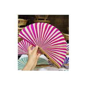 Ventilateur artisanal en tissu de bambou du Vietnam Ventilateur de poche coloré de forme ronde Mini ventilateurs en raphia Logo personnalisé à bon prix - Product Image 1