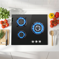 Table de cuisson à gaz encastrable 3 brûleurs 60 cm en verre trempé noir GPL avec commande par bouton minuterie pour cuisine (Afrique, Ghana)