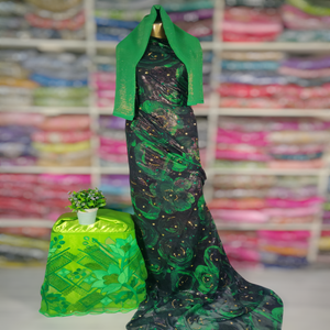 High Demanded Latest Trendy Luxurious Somali Green Fransawi Dirac Jacquard Floral Design Wedding <b>Dress</b> for Girls 100% Silk - Product Image 1