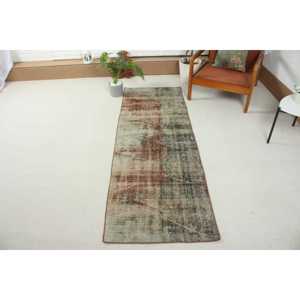Turkish Rug, 2.3x6.9 ft Vintage Rug, <b>Brown</b> Green Moroccan <b>Wool</b> Rug - Product Image 1