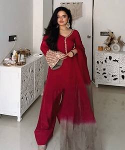 FANCY SATIN SILK EMBROIDERY <b>SEQUENCE</b> WORK <b>TOP</b> PATIYALA WITH DUPATTA FESTIVE WEAR WHOLESALE PRICE ETHNIC GARMENT PINK - Product Image 2