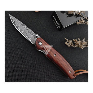 Couteau de poche pliant de chasse et de camping de qualité industrielle OEM/ODM avec lame en acier damas manche en bois de rose 3 ans de garantie - Product Image 2