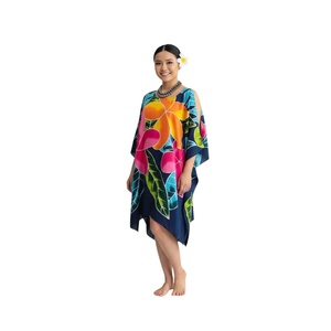 Poncho tropicale in rayon dipinto a mano, copricostume da spiaggia, caftano boho dipinto a mano, abbigliamento da spiaggia - Product Image 3
