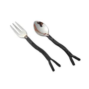 <b>Twist</b> Handle Cutlery Set Stainless Steel Flat Spiral End Handmade Handle Dessert Spoon and Fork Flatware Set - Product Image 4