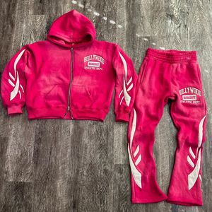 Ensemble de pantalons de survêtement à capuche deux tons brodés personnalisés unisexe Patchwork Pullover Jogger Sportswear Plus Size XL Summer Printed - Product Image 1