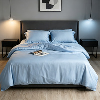 Parure de draps 4 pièces en fibre de bambou, unie, personnalisable avec logo, lavable en machine, hypoallergénique, rafraîchissante, soyeuse, à poches profondes, vente en gros