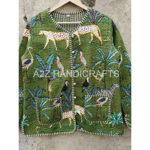 Indien Kantha Veste Coton Manteau Matelassé avec Main Bloc Fleur Imprimer Boho Hippie Style XL Taille Veste D'hiver pour les Femmes - Product Image 4