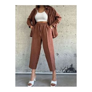 Top e pantaloni da donna in lino Set di fondo comodo ed elegante - Product Image 2
