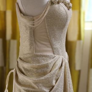 <span class=keywords><strong>Robe</strong></span> <span class=keywords><strong>de</strong></span> soirée élégante dorée scintillante, style fourreau drapé à taille basque, pour mère <span class=keywords><strong>de</strong></span> <span class=keywords><strong>la</strong></span> mariée, vente en gros - Product Image 6