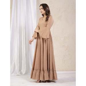 Vestido Largo Estampado de Algodón en Tonos Pastel Oscuros, Casual y Elegante, Talla XS, Largo hasta la Rodilla, Decoración Drapeada, Transpirable, Cintura Natural - Product Image 6