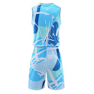 Conjunto de Uniforme de Baloncesto Sublimado Personalizado 23, Estampado Abstracto Azul, Absorbe la Humedad, Secado Rápido, Transpirable, Unisex, para Adultos, 100% - Product Image 3