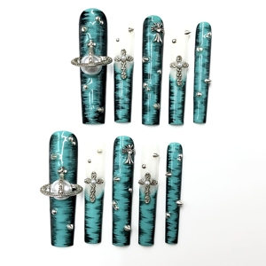 Chiodi corti da bara con Aura Chic in stile cometa blu Set presson in plastica ABS fatto a mano con colla - Product Image 1