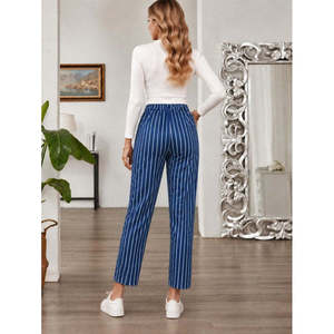 Pantalones Modales con Estampado de Leopardo y Cordones en la Cintura Alta para Mujer, 38405 - Azul - Product Image 3