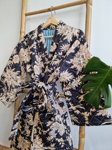 Bata de algodón puro acolchada para todas las estaciones unisex, Kimono de longitud media, cierre de cordón, estampado bohemio, transpirable para invierno - Product Image 3