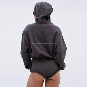 Screen Print Cotton Pullover Oversized Hooded Sweatshirt and Sweatpants Set <b>Crop</b> <b>Top</b> Hoodies Women Crew Neck Sweatshirt - Product Image 5