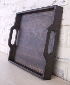 ถาดไม้วอลนัททรงกลมสีน้ำตาลชนบทขนาดเล็กออกแบบได้ตามที่ต้องการถาดใส่อาหารพร้อมที่จับถาดใส่สาร์ธรรมชาติ - Product Image 1