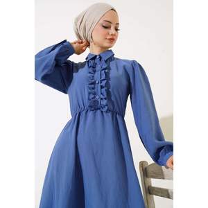Ruffle Half Placket Vestido Indigo - Product Image 1