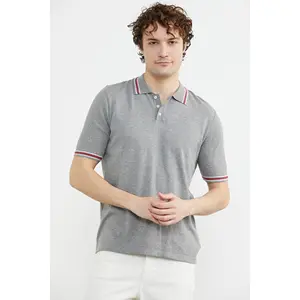 Polo Neck Short Sleeve Cotton Knitwear T-Shirt