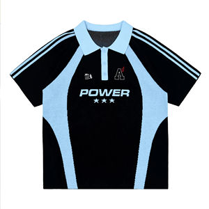 Custom Streetwear Rugby Polo T Shirt Printed Striped High Quality Embroidery Patch Button up Cropped Cotton Polo <b>Tshirts</b> <b>Men</b> - Product Image 3