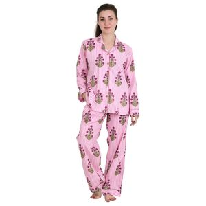 Luxurious Spring Loungewear Set Soft Pyjama-Set Comprising Pure Cotton Panama Nightdress Hand-Printed with Comfortable Fit - Product Image 1