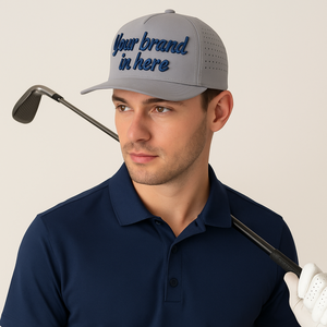 Casquette de golf 5 panneaux en tissu imperméable poly vente en gros avec logo personnalisé impression bouffée de broderie 3D pour casquette de baseball et golf avec corde - Product Image 2