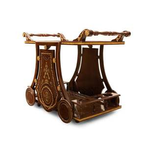 Carrito de Té Clásico de Madera con Incrustaciones de Latón Hechas a Mano, Carrito de Servicio de Lujo - Product Image 5