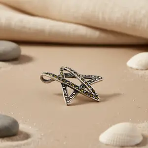 Colgante de Estrella de Platino 925 con Piedras Preciosas Verdes, Joyería de Cuentas con Baño de Rodio para Mujer - Product Image 1