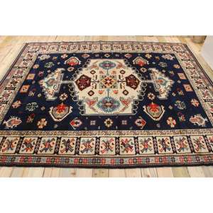 Tapis de 7,8 x 9,9 pieds, tapis turc vintage, tapis en laine bleu et rouge à pois - Product Image 2