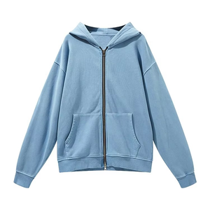 100% coton polaire lourd sweat à capuche zippé haute qualité français éponge surdimensionné goutte épaule recadrée personnalisé sweat à capuche zippé - Product Image 3