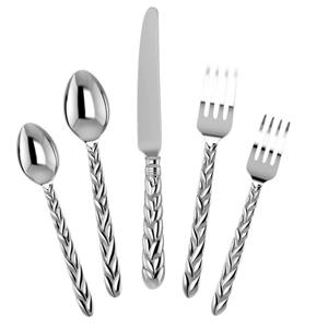 Juego de cubiertos de 5 piezas de acero inoxidable, cuchara, cuchillo, tenedor, diseño moderno plateado, cubiertos duraderos para regalos de negocios, uso doméstico - Product Image 4
