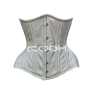 Corset sous-poitrine scintillant argenté avec dos noir à lacets - Product Image 1