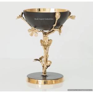 Color negro de lujo con diseño de hojas de flores doradas Cuenco de aluminio con soporte Decoración del hogar Cuencos modernos para servir - Product Image 3