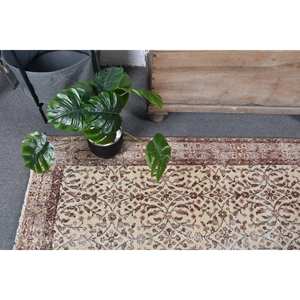 Tapis en laine turque vintage de 3.8x6,5 pieds, tissage plat en patchwork beige et marron avec support en latex pour les décorations de salon - Product Image 5