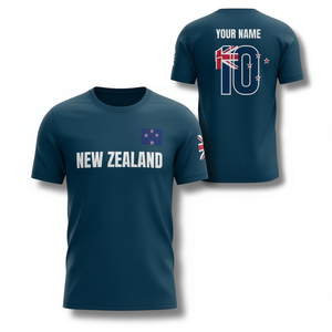 Set di Maglie da Calcio Ispirate alla Nuova Zelanda per Tifosi Blu Navy con Nome e Numero Personalizzati - Product Image 1