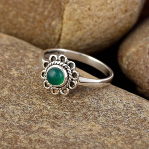 925 <b>Sterling</b> <b>Silver</b> Handmade Flower <b>Stacking</b> <b>Ring</b> Factory Direct Sale Green Onyx Christian Theme Anniversary Gift for Her - Product Image 2
