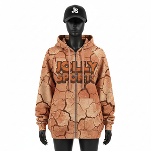 Sweat à capuche zippé pour femme, 300GSM, polaire confortable, imprimé style désert, logo personnalisé, sublimation, vêtement d'extérieur décontracté chaud, sweat à capuche basique zippé - Product Image 1