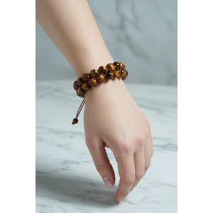 Pulsera de Piedra Natural de Ojo de Tigre de 8mm con Doble Hilera de Macramé - Product Image 3