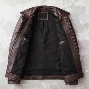 Veste en cuir de vachette véritable pour hommes Vêtements de vol en peau de veau marron Manteaux élégants - Product Image 5