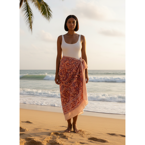 Sarong de plage en coton à fleurs rouge-orange - Product Image 5