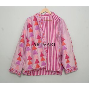 Chaqueta Acolchada Suzani de Terciopelo con Bordado Floral Bohemio, Chaqueta Corta Estampada con Forro de Algodón, 100% Algodón, Ecológica - Product Image 6