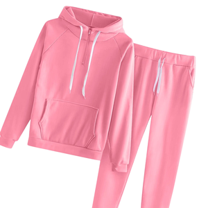 Conjunto deportivo de sudadera con capucha rosa y pantalones jogger para mujer, ropa deportiva informal de invierno, fabricante mayorista, logotipo personalizado OEM - Product Image 6