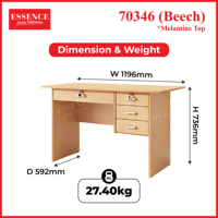 Bureau d'étude moderne Essence Malaysia 12 mm en panneau de particules/MDF avec surface mélaminée PU, finition hêtre, modèle 70346+2L, 4 tiroirs, 2 serrures, pour l'école